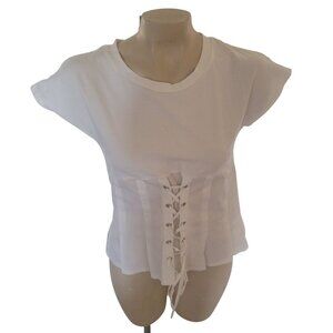 White Corset Lace-Up Waist Detail Top With Short Sleeves - Shinesstar Brand - Si